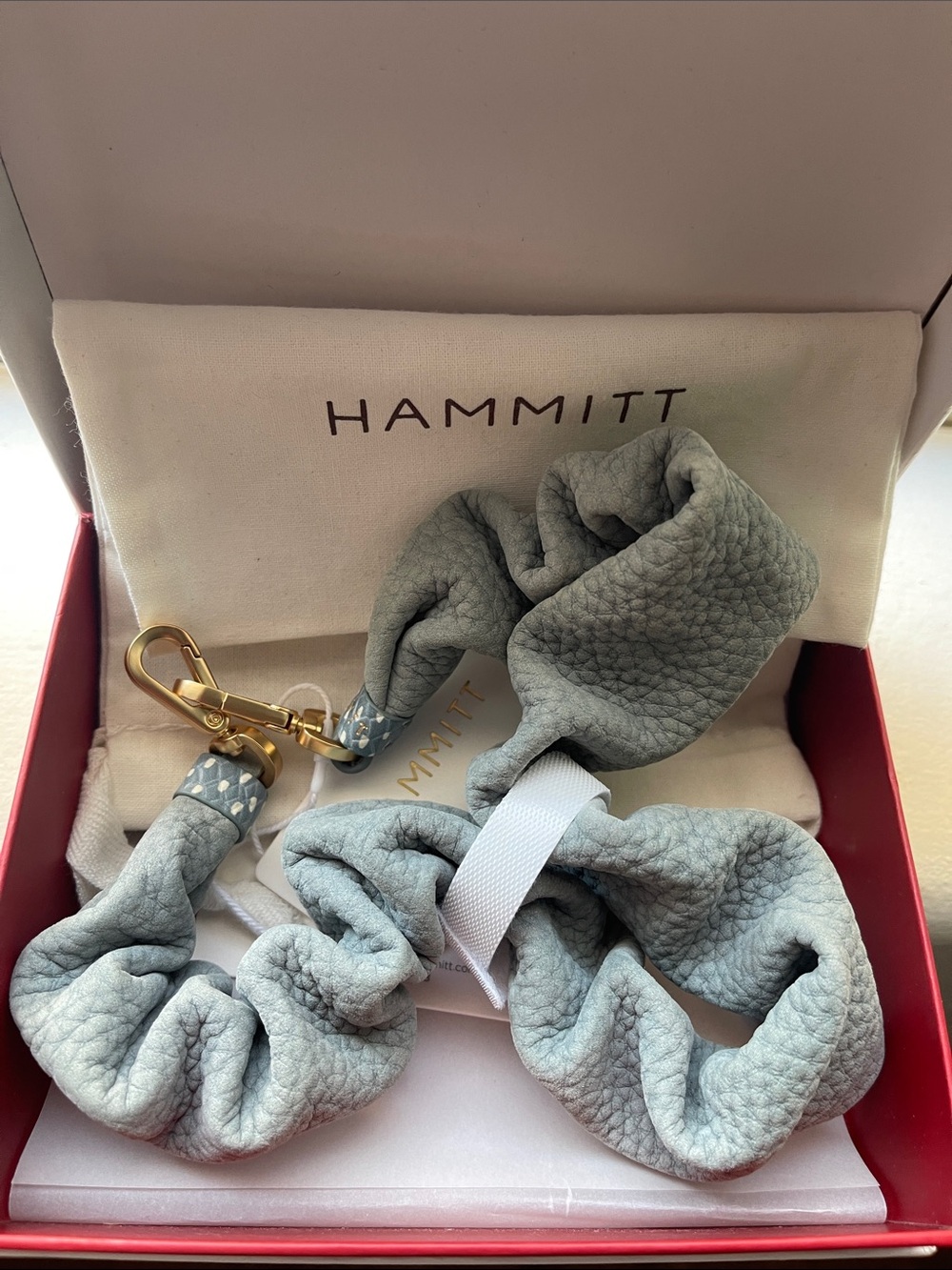 Hammitt Pebbled Leather Ruched-Blue Nubuck with Gold Hardware